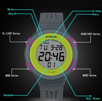 SYNOKE 67866 Swimming Waterproof Porous Breathable Silicone Strap Sports  LED Electronic Watch(Black) - LED Digital Watches by SYNOKE | Online Shopping UK | buy2fix