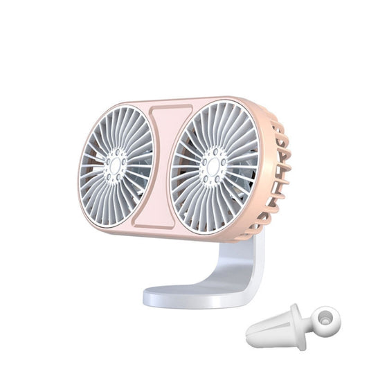 F211 Car Double Head With Led Electric Fan Car Air Outlet Instrument Panel USB Mini Fan(Pink) - In Car by buy2fix | Online Shopping UK | buy2fix