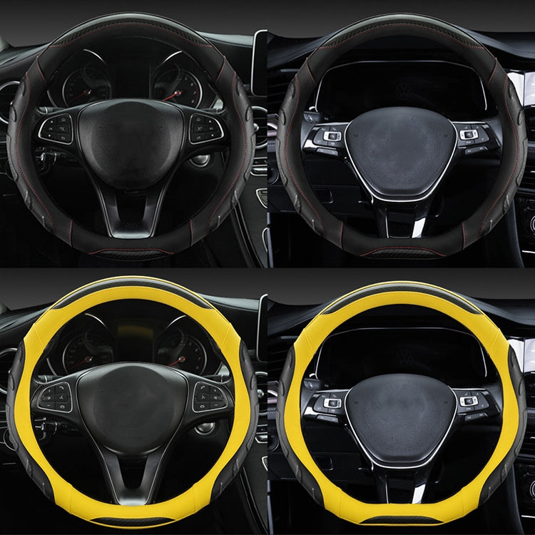 Leather Carbon Fiber Stitching Car Steering Wheel Set, Diameter: 38cm(Black Yellow Round) - In Car by buy2fix | Online Shopping UK | buy2fix