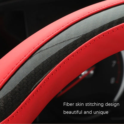 Leather Carbon Fiber Stitching Car Steering Wheel Set, Diameter: 38cm(Black Red D Shape) - In Car by buy2fix | Online Shopping UK | buy2fix