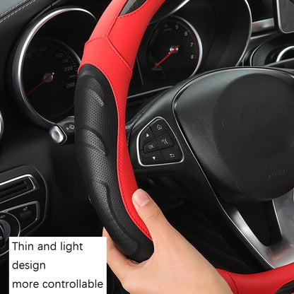 Leather Carbon Fiber Stitching Car Steering Wheel Set, Diameter: 38cm(Black Red D Shape) - In Car by buy2fix | Online Shopping UK | buy2fix