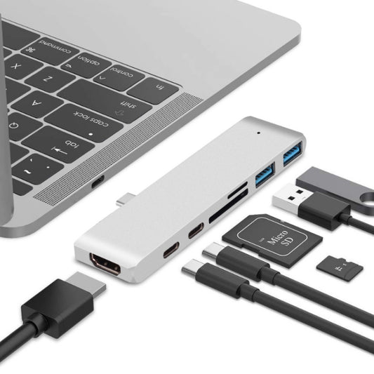 TYPE-C To 4K HDMI HUB Docking Station TF/SD Card Reader For MacBook Pro(Silver) - Computer & Networking by buy2fix | Online Shopping UK | buy2fix