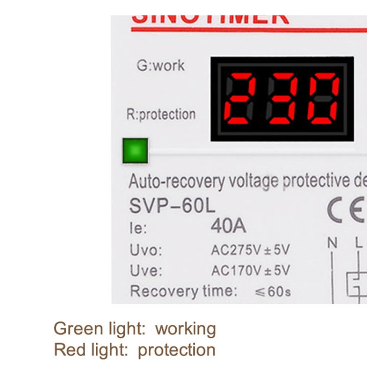 SINOTIMER 220V LED Digital Display Delay Automatic Reset Under-voltage Protector(SVP-60L) - Consumer Electronics by SINOTIMER | Online Shopping UK | buy2fix
