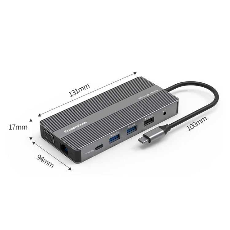 Blueendless Type-C+USB 3.0/2.0+VGA+3.5mm Audio Interface HUB(12 in 1) - Computer & Networking by Blueendless | Online Shopping UK | buy2fix