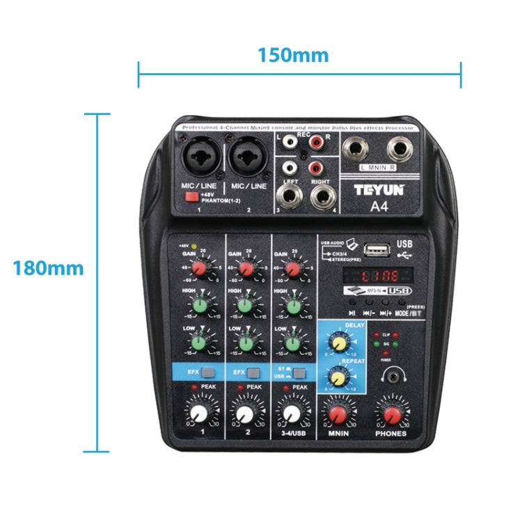 TEYUN A4 4-way Small Microphone Digital Mixer Live Recording Effector(US Plug) - Consumer Electronics by TEYUN | Online Shopping UK | buy2fix