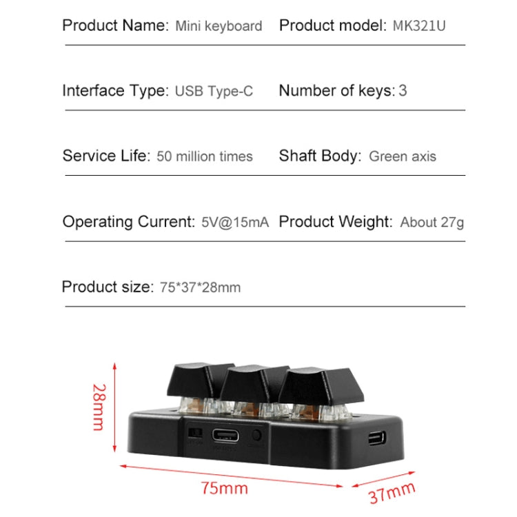 MK321 3 Keys Custom Keys Game Office PS Clip Macro Programming Keypad, Cable Length: 1.5m(Black) - Wired Keyboard by buy2fix | Online Shopping UK | buy2fix