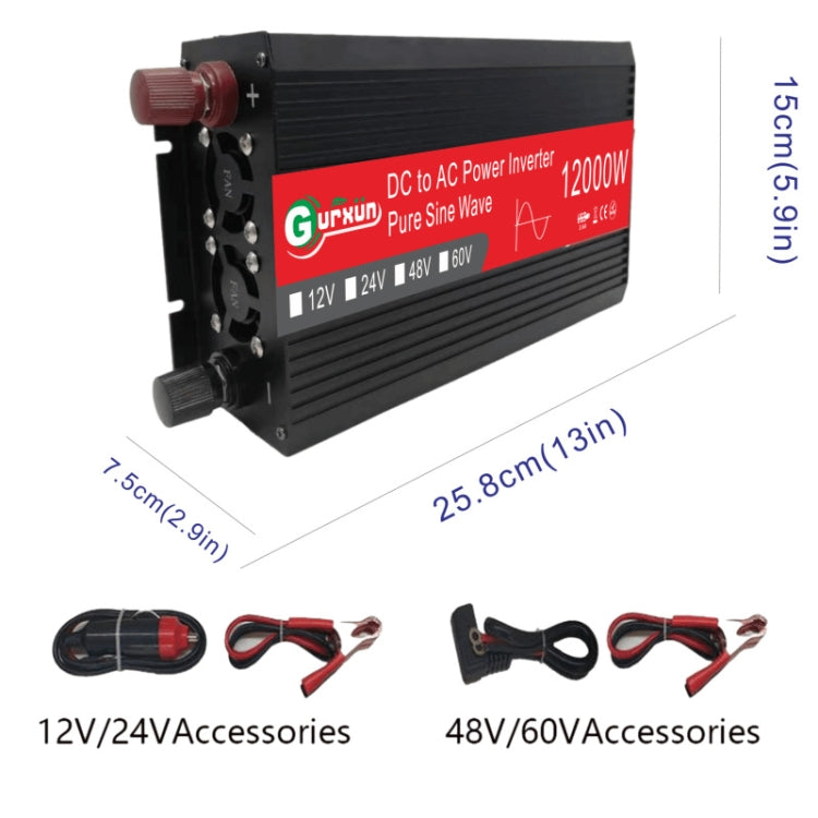 Gurxun 12000W High Power Household Car Sine Wave Inverter, Specification: 12V To 220V - Pure Sine Wave by buy2fix | Online Shopping UK | buy2fix