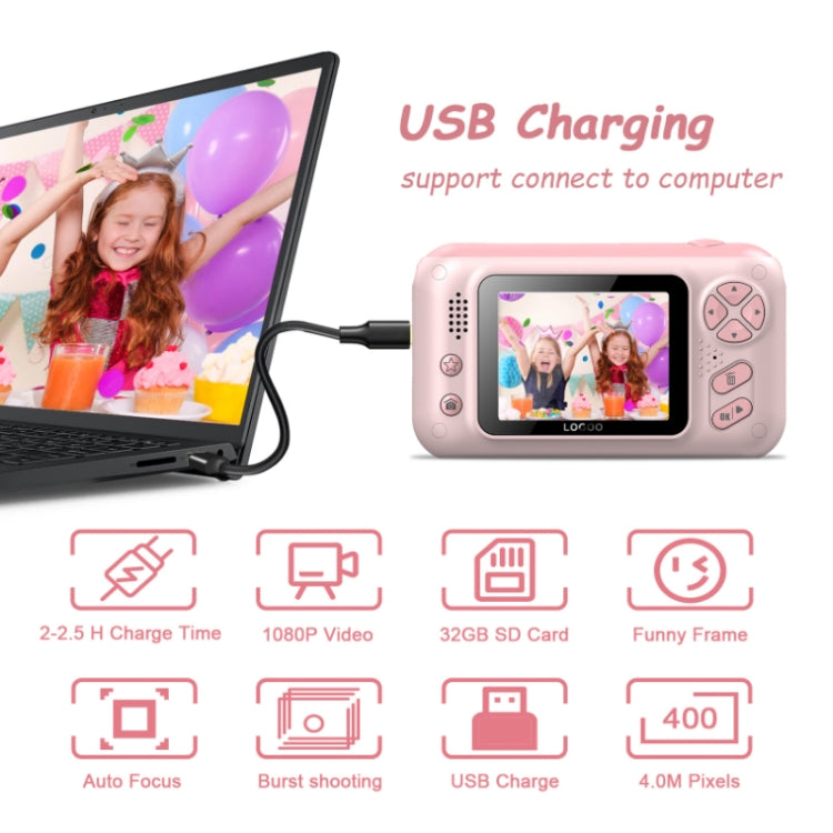 2.4 Inch Children HD Reversible Photo SLR Camera, Color: Pink + 16G Memory Card + Card Reader - Consumer Electronics by buy2fix | Online Shopping UK | buy2fix