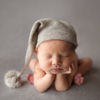 Newborn Photography Clothing Baby Photography Fur Ball Knitted Long Tail Hat(White) - Camera Accessories by buy2fix | Online Shopping UK | buy2fix