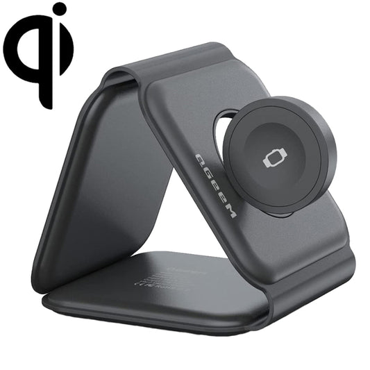 QGeeM WC07 3 In 1 Foldable Magnetic Phone Wireless Charger, US Plug(Black) - Wireless Charger by QGeeM | Online Shopping UK | buy2fix