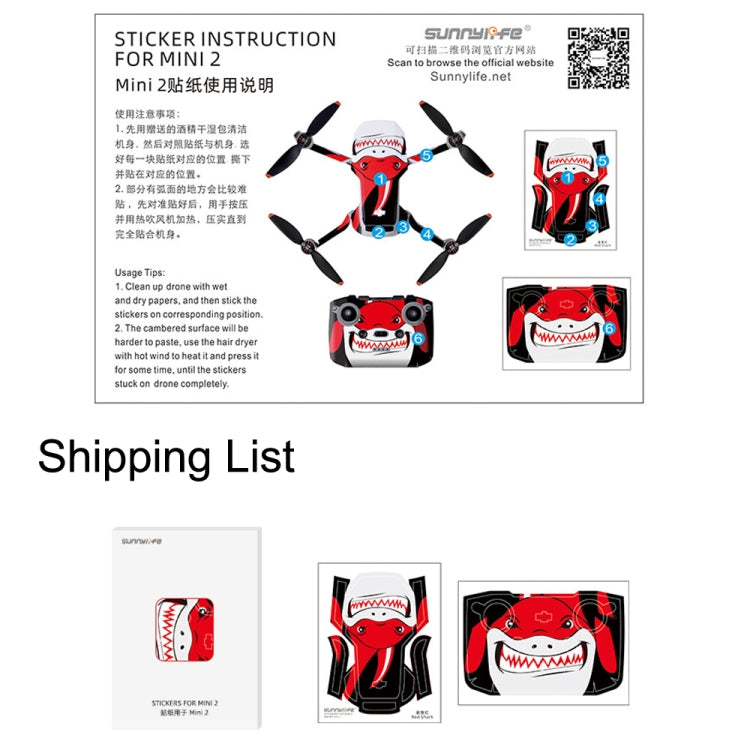Sunnylife MM2-TZ452 For DJI Mini 2 Waterproof PVC Drone Body + Arm + Remote Control Decorative Protective Stickers Set(Shark Red) - DJI & GoPro Accessories by Sunnylife | Online Shopping UK | buy2fix