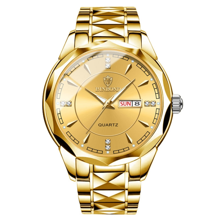 BINBOND B5552 Luminous Multifunctional Business Calendar Quartz Watch(Full-gold-Gold) - Metal Strap Watches by BINBOND | Online Shopping UK | buy2fix