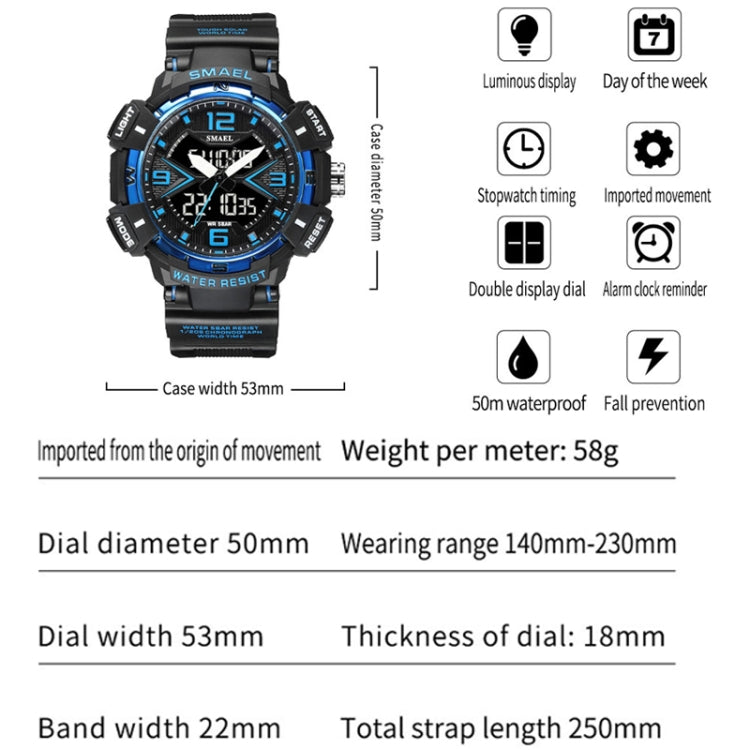 SMAEL 8076 Outdoor Night Light Mountain Climbing Men Sports Watch(Black Blue) - Sport Watches by SMAEL | Online Shopping UK | buy2fix