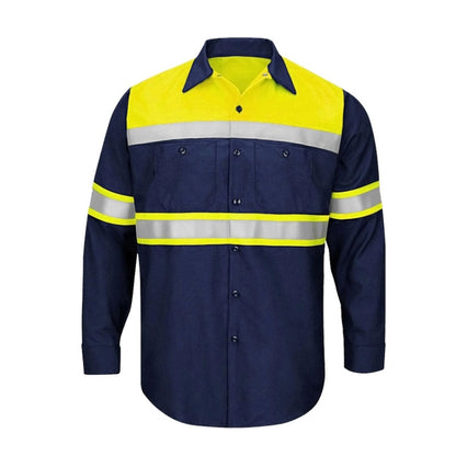 Pure Cotton Long-sleeved Reflective Clothes Overalls Work Clothes, Size: XXXXL(Yellow +Blue Top) - Workplace Safety Supplies by buy2fix | Online Shopping UK | buy2fix