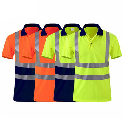 Reflective Quick-drying T-shirt Lapel Short-sleeved Safety Work Shirt, Size: XXXL(Orange Red) - Workplace Safety Supplies by buy2fix | Online Shopping UK | buy2fix