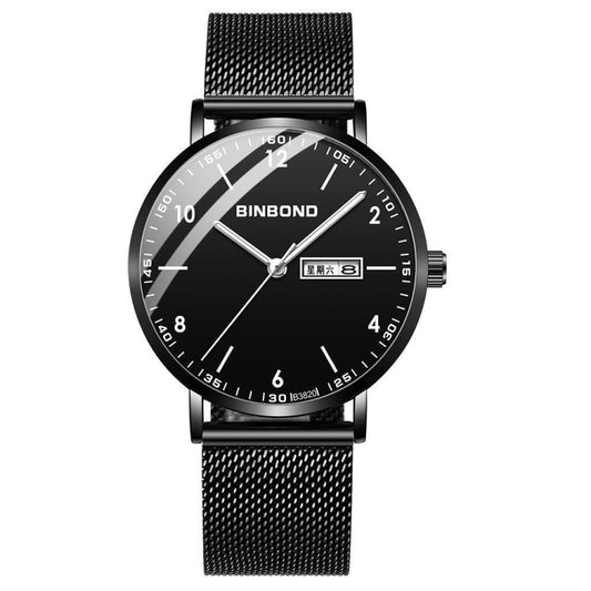 BINBOND B3820 30M Waterproof Ultra-thin Quartz Luminous Starry Watch, Color: Black Net-Black-White Nail - Metal Strap Watches by BINBOND | Online Shopping UK | buy2fix