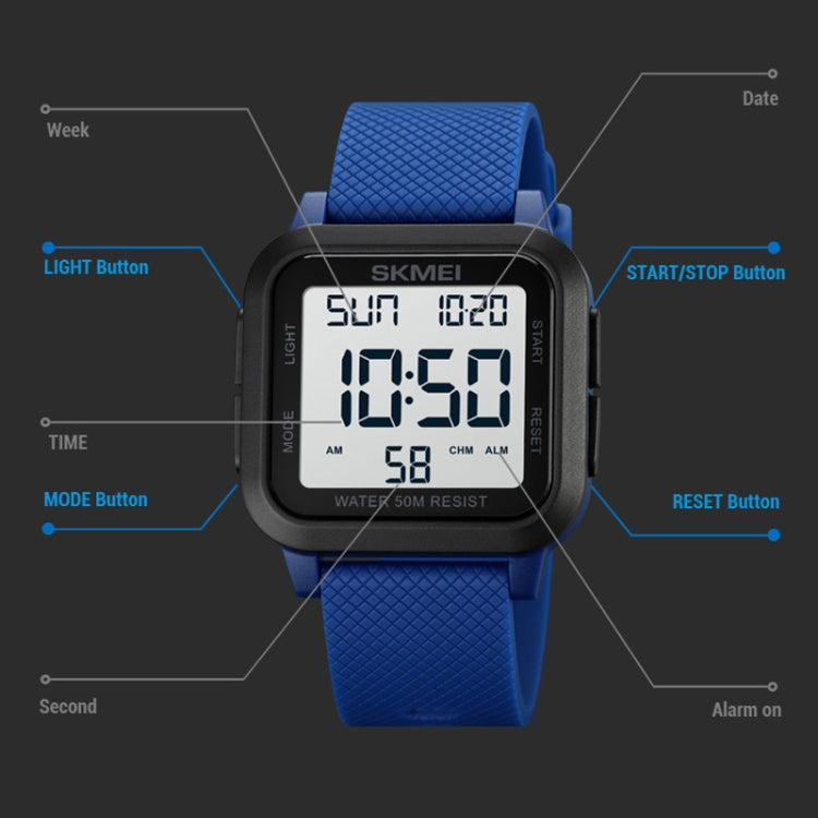 SKMEI 1894 Square Sports Waterproof Student Simple Multifunctional Luminous Watch(Blue Black Machine) - Sport Watches by SKMEI | Online Shopping UK | buy2fix