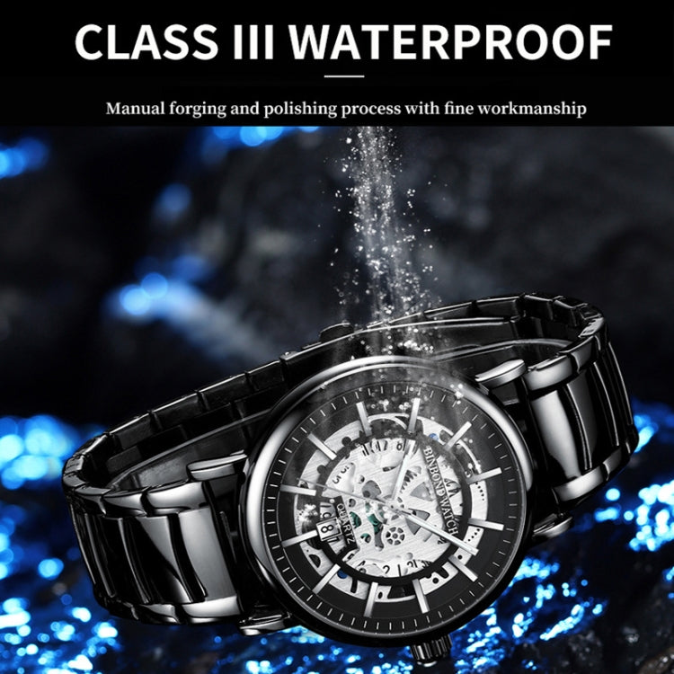 BINBOND B7872 Multifunctional Hollow Luminous Waterproof Quartz Watch, Color: Black Steel-Black-White - Metal Strap Watches by BINBOND | Online Shopping UK | buy2fix