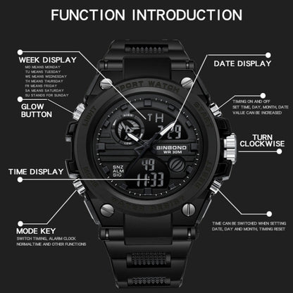 BINBOND B885 Outdoor Sports Timing Dual-Display Waterproof Electronic Watches(Black-Gold-Black) - Sport Watches by BINBOND | Online Shopping UK | buy2fix