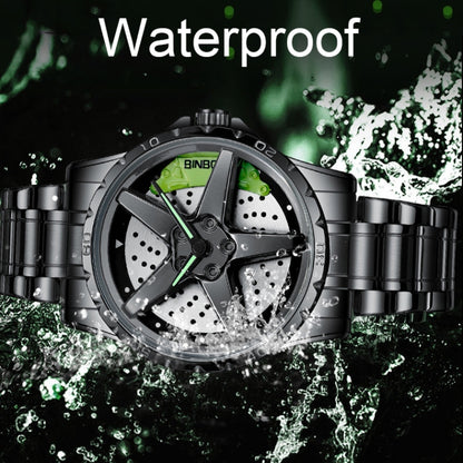 BINBOND D002 Car Hub Dial Multifunctional Waterproof and Wear-resistant Men's Watch(White Steel-Green) - Metal Strap Watches by BINBOND | Online Shopping UK | buy2fix