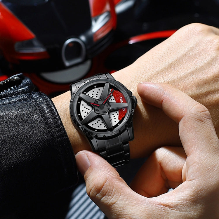 BINBOND D002 Car Hub Dial Multifunctional Waterproof and Wear-resistant Men's Watch(White Steel-Red) - Metal Strap Watches by BINBOND | Online Shopping UK | buy2fix