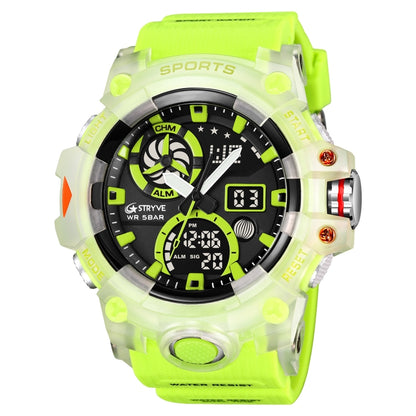 STRYVE S8027 Sports Multifunctional Luminous Dual Display Chronograph Student Watch(Translucent Green) - Leather Strap Watches by STRYVE | Online Shopping UK | buy2fix