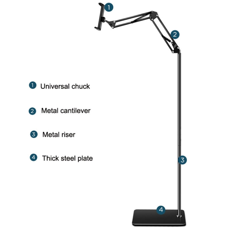 155cm Mobile Phone Tablet Live Broadcast Bedside Lifting Bracket Telescopic Floor Model (Black) - Lazy Bracket by buy2fix | Online Shopping UK | buy2fix