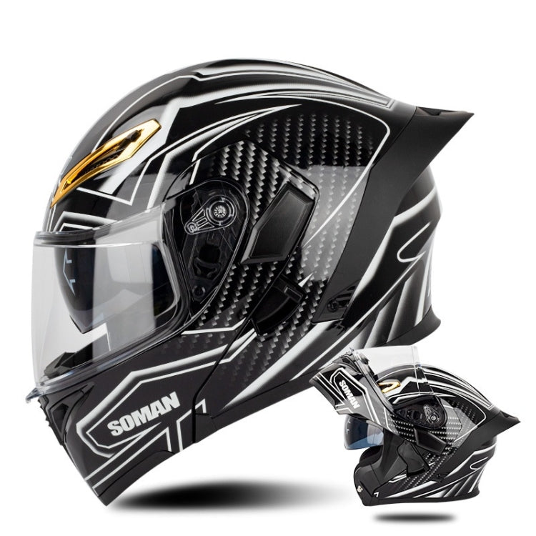 SOMAN Motorcycle Dual Lens Riding Peel-Off Full Coverage Helmet, Size: L(Bright Black White) - Helmets by SOMAN | Online Shopping UK | buy2fix