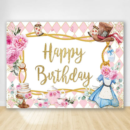 180 x 120cm Pink Flowers Cake Cartoon Birthday Background Cloth Birthday Decoration Banner Hanging Flags -  by buy2fix | Online Shopping UK | buy2fix