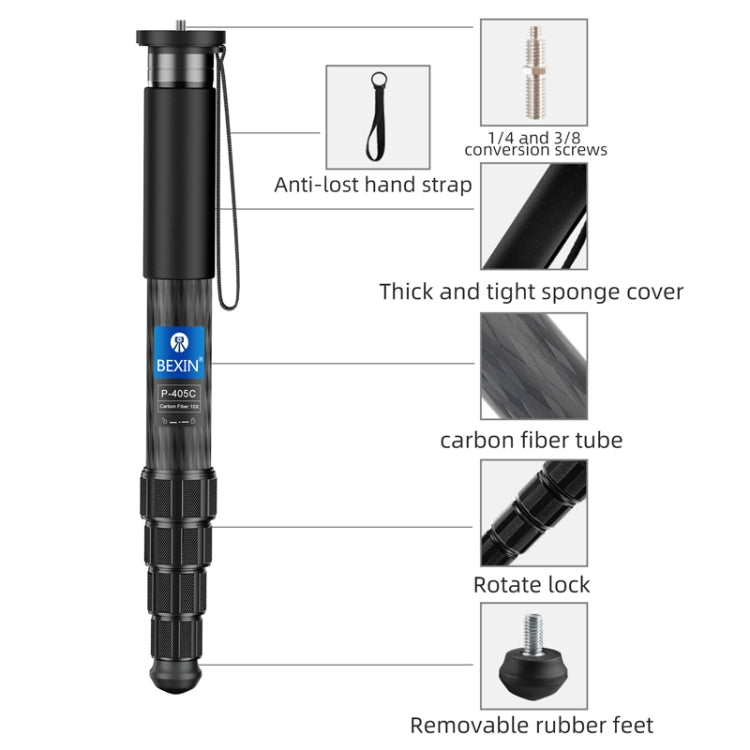 BEXIN P405CF-S Carbon Fiber Monopod Travel Shooting Mobile Phone Live Selfie Bracket Retractable Portable Monopod - Monopods by BEXIN | Online Shopping UK | buy2fix