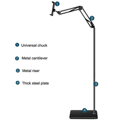 175cm Mobile Phone Tablet Live Broadcast Bedside Lifting Bracket Cantilever Floor Model (White) - Lazy Bracket by buy2fix | Online Shopping UK | buy2fix