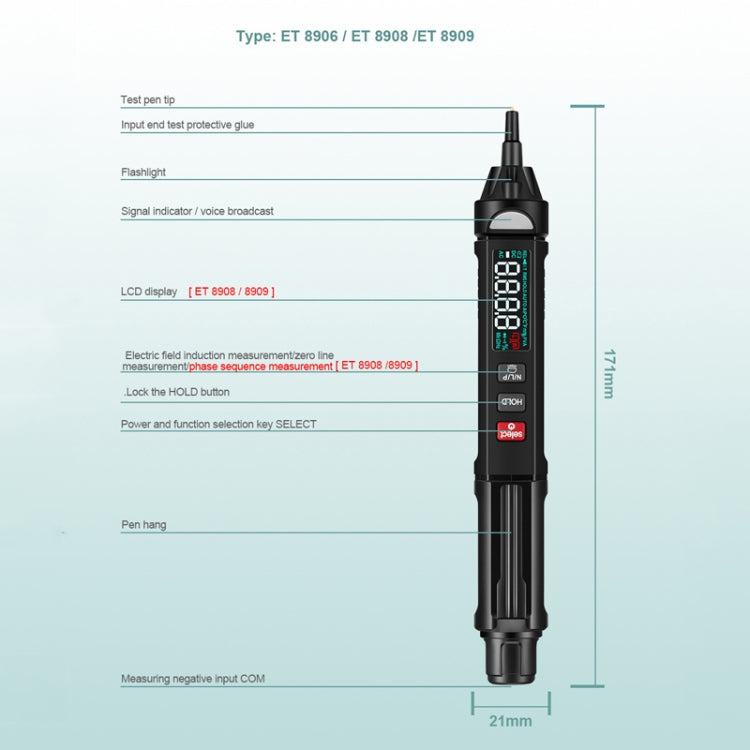 WinAPEX  ET8906  Digital Multimeter Voltage Test Pen Capacitance Meter Diode NVC Tester - Digital Multimeter by WinAPEX | Online Shopping UK | buy2fix