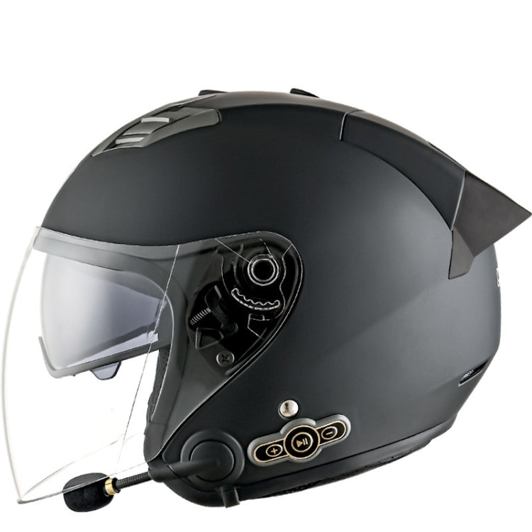 KUQIBAO Motorcycle Smart Bluetooth Sun Protection Double Lens Safety Helmet, Size: M(Matte Black+Black Tail) - Helmets by KUQIBAO | Online Shopping UK | buy2fix