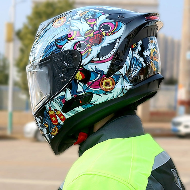 KUQIBAO Motorcycle Dual Lens Anti-Fog Helmet With LED Light, Size: L(White Wake Lion) - Helmets by KUQIBAO | Online Shopping UK | buy2fix