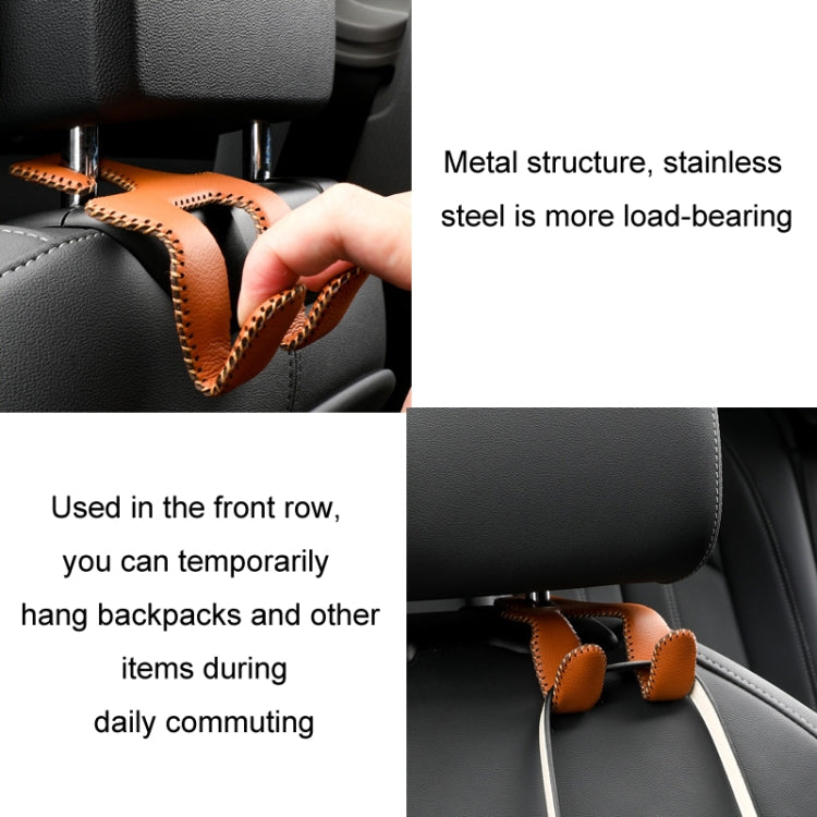 Car Double Hook Stainless Steel Rear Headrest Mobile Phone Holder(Brown) - Auto Fastener & Clips by buy2fix | Online Shopping UK | buy2fix