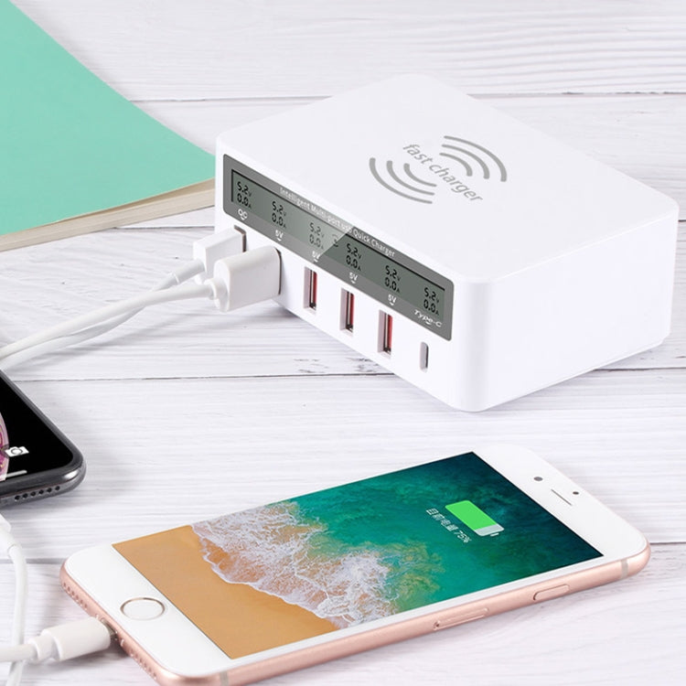 818F 5 USB Ports + Type-C Multifunctional Multi-Port Wireless Charger, Style: US Plug (White) - Multifunction Charger by buy2fix | Online Shopping UK | buy2fix