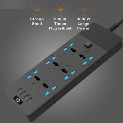 TB-T12 3000W 2m 4-USB Ports + 6-Jacks Multifunctional Flame-Retardant Socket With Switch(EU Plug) - Extension Socket by buy2fix | Online Shopping UK | buy2fix