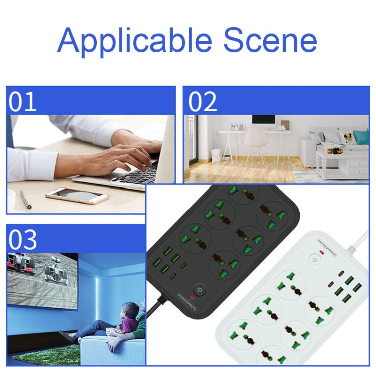 T24 2m 3000W 6 Plugs + PD + 4-USB Ports Multifunctional Flame-Retardant Socket With Switch(UK Plug) - Extension Socket by buy2fix | Online Shopping UK | buy2fix