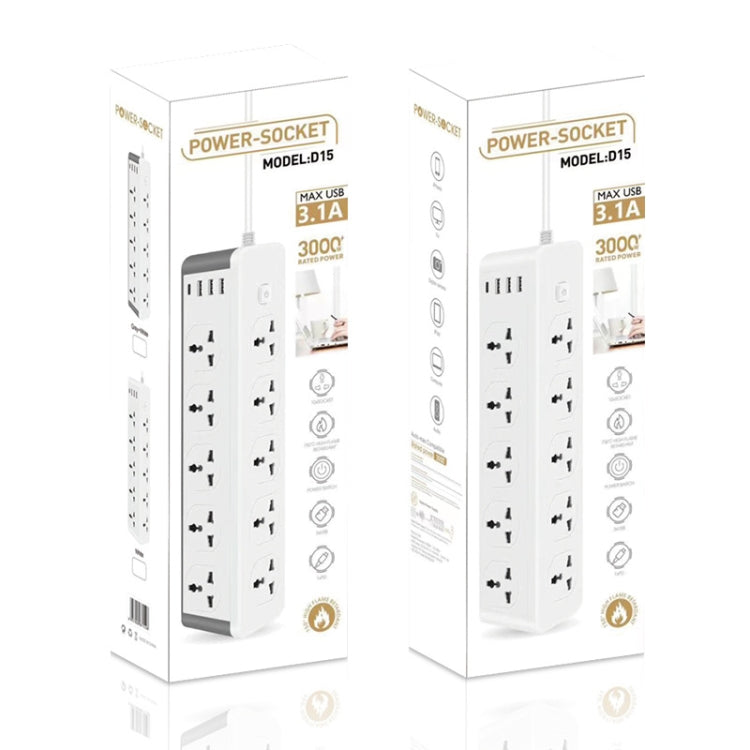 D15 2m 3000W 10 Plugs + PD + 3-USB Ports Vertical Socket With Switch, Specification: UK Plug - Extension Socket by buy2fix | Online Shopping UK | buy2fix