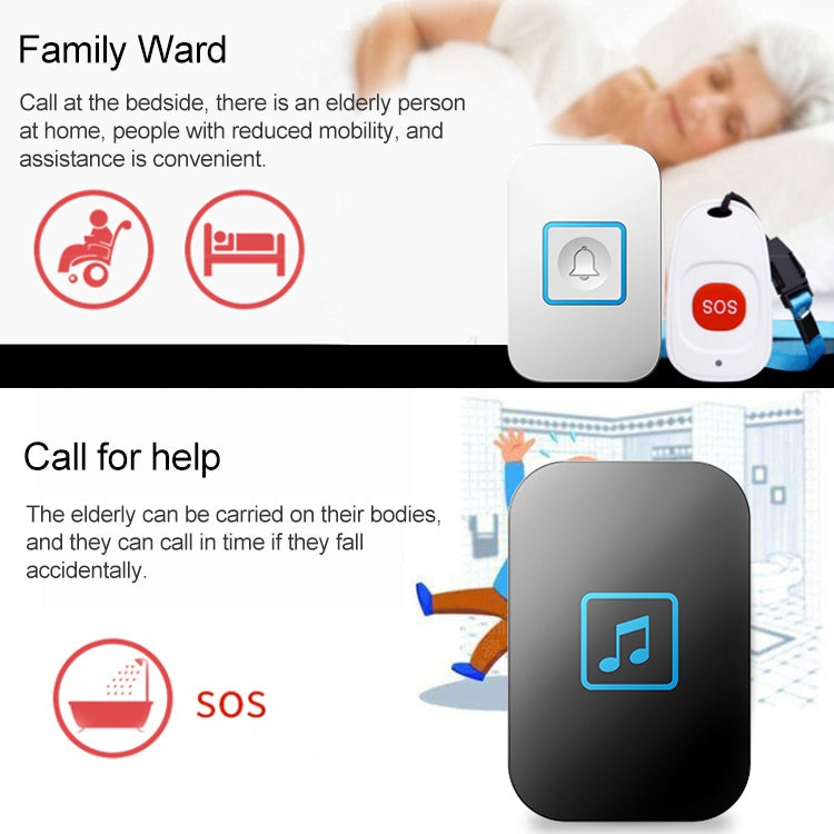 CACAZI C86 Wireless SOS Pager Doorbell Old man Child Emergency Alarm Remote Call Bell, UK Plug(Black) - Security by CACAZI | Online Shopping UK | buy2fix