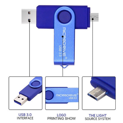 MicroDrive 16GB USB 3.0 Android Phone & Computer Dual-use Rotary Metal U Disk (Blue) - USB Flash Drives by MicroDrive | Online Shopping UK | buy2fix
